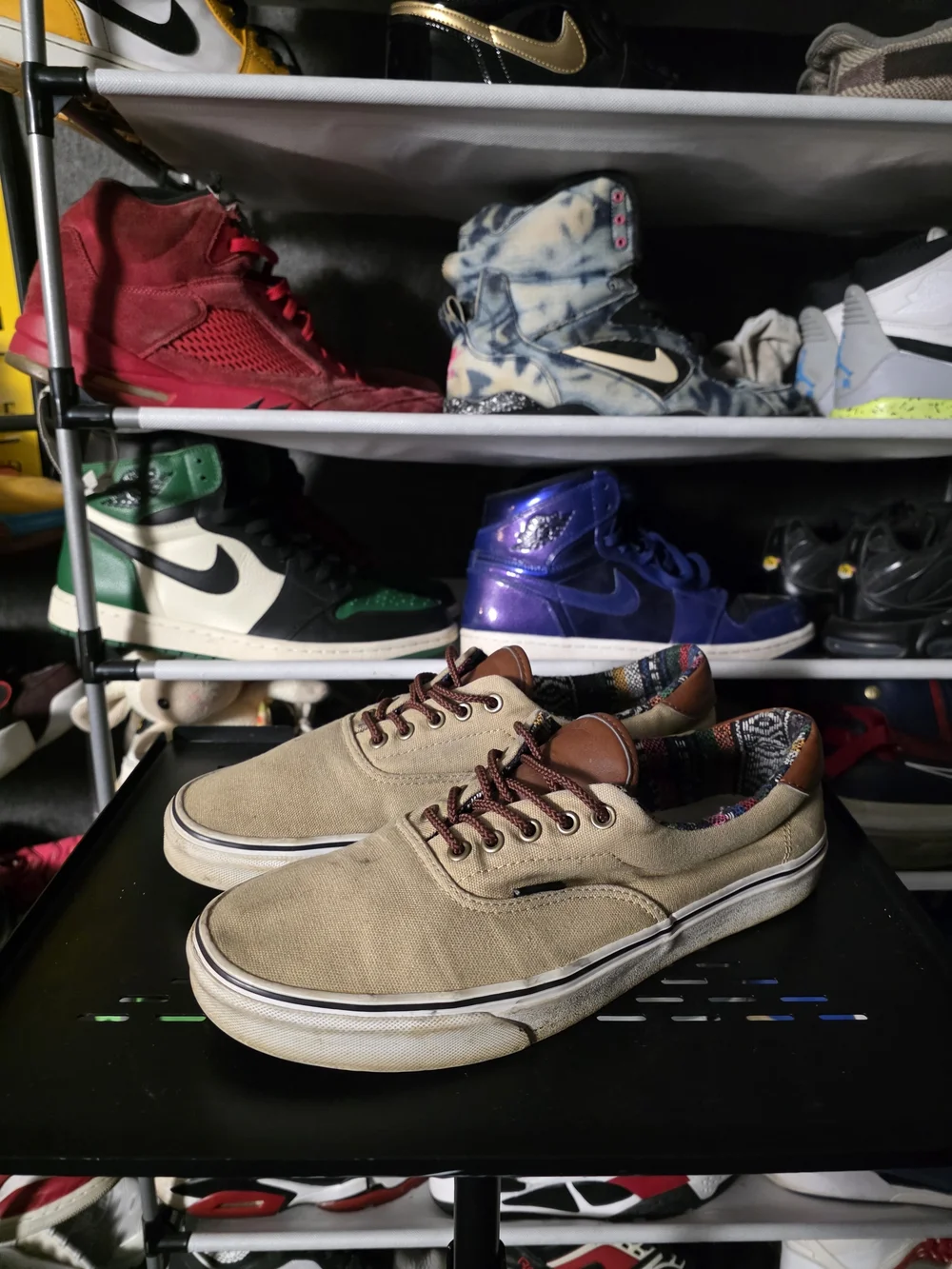 🔥 Vans Men Woven Beige Canvas Low-Top Slip-Ons with Brown Size 12  Accents